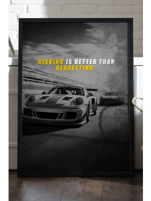 Duvarda Araba Motivasyon Siyah Ahşap Çerçeveli Poster, Dekoratif Araba Duvar Tablosu