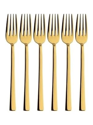 Yağmur Store Tatlı Çatal Seti, Gold Renkli, 6 Adet Çatal Seti, Çelik, 16 Cm, Metalik Gold, Paslanmaz, Kutulu