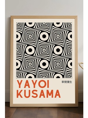 Duvarda Yayoi Kusama Doğal Ahşap Çerçeveli Poster, Dekoratif Sanatsal Duvar Tablosu