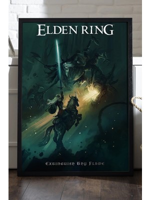 Duvarda Elden Ring Siyah Ahşap Çerçeveli Poster, Dekoratif Oyun Duvar Tablosu