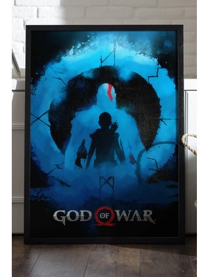 Duvarda God Of War Siyah Ahşap Çerçeveli Poster, Dekoratif Oyun Duvar Tablosu