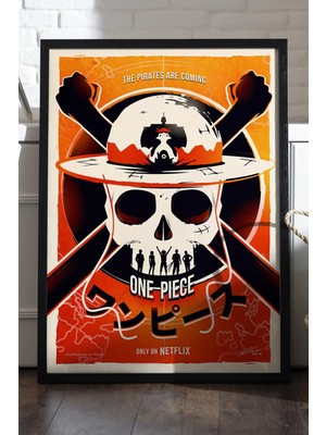 Duvarda One Piece Siyah Ahşap Çerçeveli Poster, Dekoratif Anime Duvar Tablosu