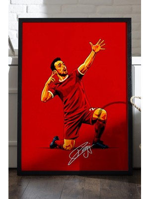 Duvarda Diogo Jota Siyah Ahşap Çerçeveli Poster, Dekoratif Futbol Liverpool Duvar Tablosu