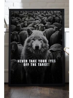 Duvarda Kurt Motivasyon Siyah Ahşap Çerçeveli Poster, Dekoratif Hediyelik Duvar Tablosu