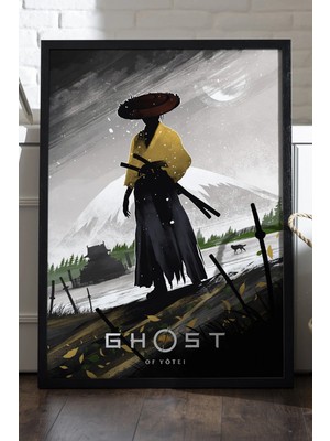 Duvarda Ghost Of Yotei Siyah Ahşap Çerçeveli Poster, Dekoratif Oyun Duvar Tablosu