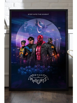 Duvarda Gotham Knights Siyah Ahşap Çerçeveli Poster, Dekoratif Oyun Duvar Tablosu
