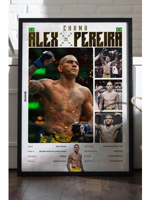 Duvarda Alex Pereira Ufc Siyah Ahşap Çerçeveli Poster, Dekoratif Dövüş Duvar Tablosu