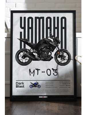 Duvarda Yamaha Mt-03 Siyah Ahşap Çerçeveli Poster, Dekoratif Motosiklet Duvar Tablosu