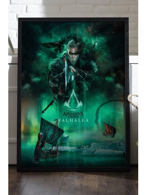 Duvarda Assassin's Creed Valhalla Siyah Ahşap Çerçeveli Poster, Dekoratif Oyun Duvar Tablosu