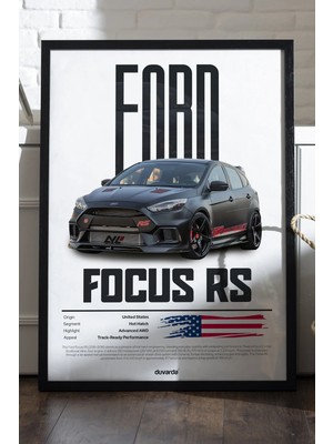 Duvarda Ford Focus Rs Araba Siyah Ahşap Çerçeveli Poster, Dekoratif Duvar Tablosu