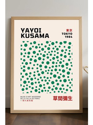 Duvarda Yayoi Kusama Doğal Ahşap Çerçeveli Poster, Dekoratif Sanatsal Duvar Tablosu