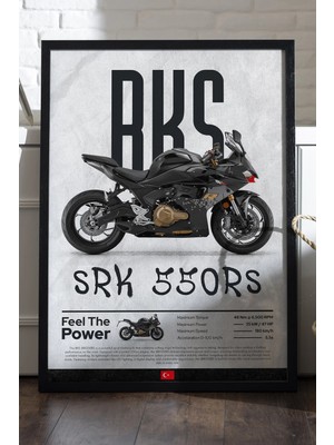Duvarda Rks Srk 550RS Siyah Ahşap Çerçeveli Poster, Dekoratif Motosiklet Duvar Tablosu