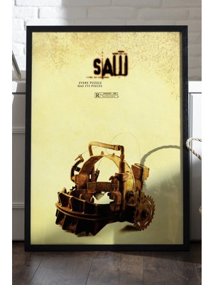 Duvarda Testere Siyah Ahşap Çerçeveli Poster, Film Duvar Tablosu