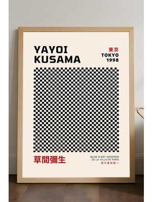 Duvarda Yayoi Kusama Doğal Ahşap Çerçeveli Poster, Dekoratif Sanatsal Duvar Tablosu