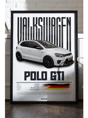 Duvarda Valkswagen Polo Gtı Araba Siyah Ahşap Çerçeveli Poster, Dekoratif Duvar Tablosu