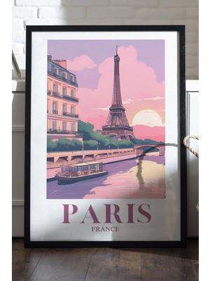Duvarda Paris Siyah Ahşap Çerçeveli Poster, Dekoratif Seyahat Duvar Tablosu
