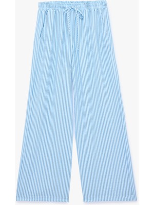 Koton Cep Detaylı Viskon Kumaş Normal Bel Bağcıklı Geniş Paça Çizgili Pijama Pantolon