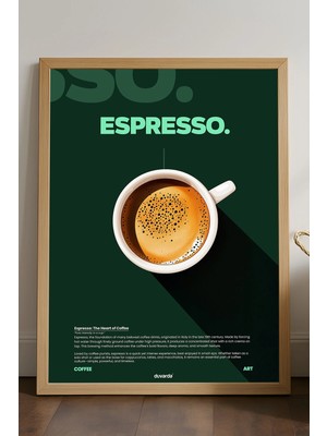 Duvarda Espresso Kahve Doğal Ahşap Çerçeveli Poster, Dekoratif Duvar Tablosu