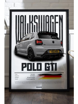 Duvarda Valkswagen Polo Gtı Araba Siyah Ahşap Çerçeveli Poster, Dekoratif Duvar Tablosu