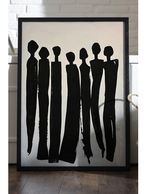 Duvarda Shadow Line Siyah Ahşap Çerçeveli Poster, Dekoratif Soyut Monokrom Duvar Tablosu