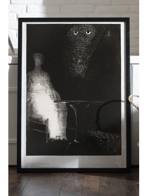 Duvarda Ethereal Watcher Siyah Ahşap Çerçeveli Poster, Dekoratif Soyut Monokrom Duvar Tablosu