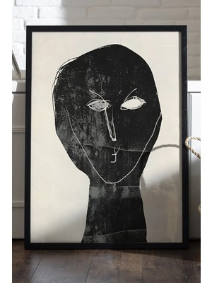 Duvarda Lost Thought Siyah Ahşap Çerçeveli Poster, Dekoratif Soyut Monokrom Duvar Tablosu