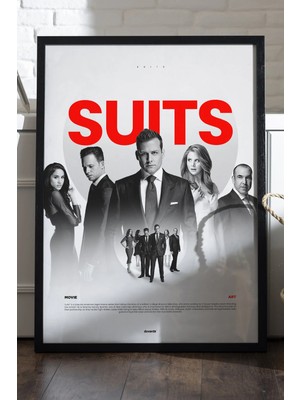 Duvarda Suits Siyah Ahşap Çerçeveli Poster, Dizi Duvar Tablosu