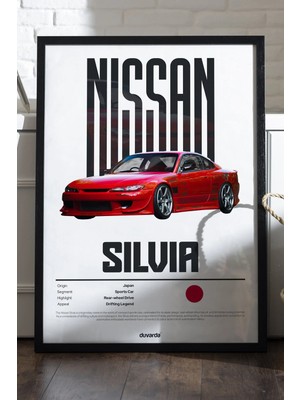 Duvarda Nissan Silvia Araba Siyah Ahşap Çerçeveli Poster, Dekoratif Duvar Tablosu