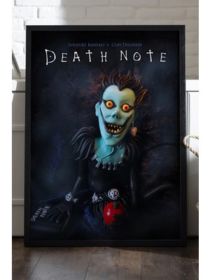 Duvarda Death Note Siyah Ahşap Çerçeveli Poster, Anime Duvar Tablosu