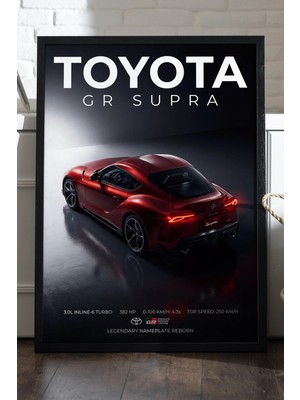 Duvarda Toyota Supra Siyah Ahşap Çerçeveli Poster, Dekoratif Araba Duvar Tablosu