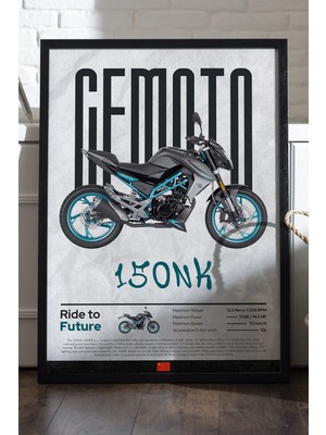 Duvarda Cfmoto 150NK Siyah Ahşap Çerçeveli Poster, Dekoratif Motosiklet Duvar Tablosu
