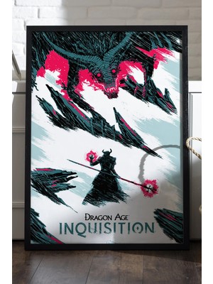 Duvarda Dragon Age Siyah Ahşap Çerçeveli Poster, Dekoratif Oyun Duvar Tablosu
