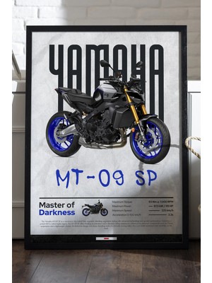 Duvarda Yamaha Mt-09 Sp Siyah Ahşap Çerçeveli Poster, Dekoratif Motosiklet Duvar Tablosu