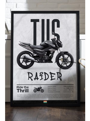 Duvarda Tvs Raider Siyah Ahşap Çerçeveli Poster, Dekoratif Motosiklet Duvar Tablosu