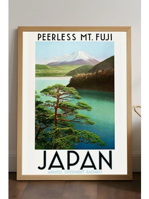 Duvarda Japan Mountain Doğal Ahşap Çerçeveli Poster, Dekoratif Seyahat Duvar Tablosu