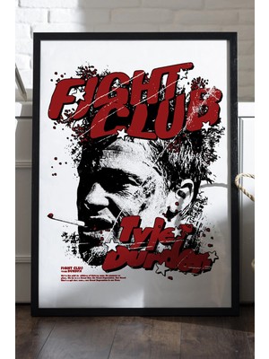 Duvarda Fight Club Siyah Ahşap Çerçeveli Poster, Film Duvar Tablosu