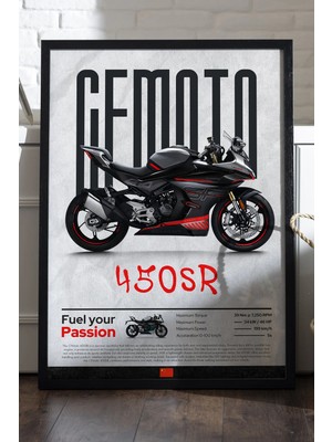Duvarda Cfmoto 450 Sr Siyah Ahşap Çerçeveli Poster, Dekoratif Motosiklet Duvar Tablosu