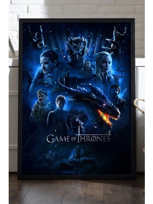 Duvarda Game Of Thrones Siyah Ahşap Çerçeveli Poster, Dizi Duvar Tablosu