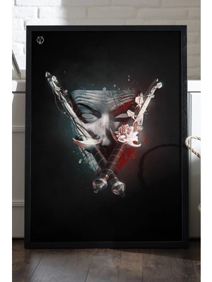 Duvarda V For Vendetta Siyah Ahşap Çerçeveli Poster, Film Duvar Tablosu