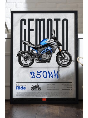 Duvarda Cfmoto 250 Nk Siyah Ahşap Çerçeveli Poster, Dekoratif Motosiklet Duvar Tablosu