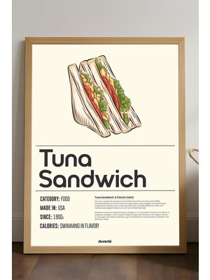 Duvarda Tuna Sandwich Ahşap Çerçeveli Poster, Dekoratif Mutfak Duvar Tablosu