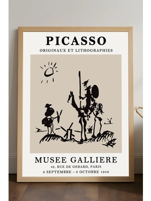 Duvarda Pablo Picasso Doğal Ahşap Çerçeveli Poster, Dekoratif Sanatsal Duvar Tablosu