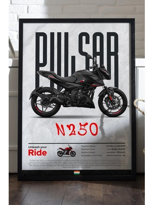 Duvarda Bajaj Pulsar N250 Siyah Ahşap Çerçeveli Poster, Dekoratif Motosiklet Duvar Tablosu