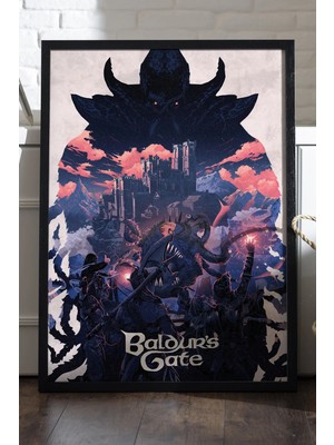 Duvarda Baldurs Gate Siyah Ahşap Çerçeveli Poster, Dekoratif Oyun Duvar Tablosu