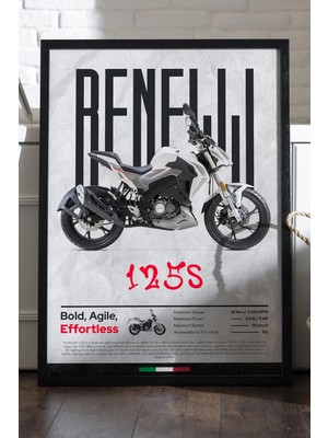 Duvarda Benelli 125S Siyah Ahşap Çerçeveli Poster, Dekoratif Motosiklet Duvar Tablosu