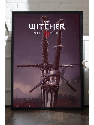 Duvarda The Witcher Siyah Ahşap Çerçeveli Poster, Dekoratif Oyun Duvar Tablosu