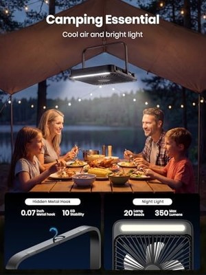 Yağmur Store Warmco 20000MAH 8 Inç Taşınabilir Kamp Fanı, 48 Saat Maksimum Çalışma Süresi, LED Işık, Sessiz Ince Pille Çalışan Kişisel Masa Fanı Ofis, Seyahat, Yatak Odası, Dış Mekan Için Dijital Ekranlı