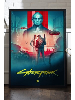 Duvarda Cyberpunk Siyah Ahşap Çerçeveli Poster, Dekoratif Oyun Duvar Tablosu