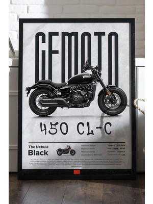 Duvarda Cfmoto 450 Cl-C Siyah Ahşap Çerçeveli Poster, Dekoratif Motosiklet Duvar Tablosu