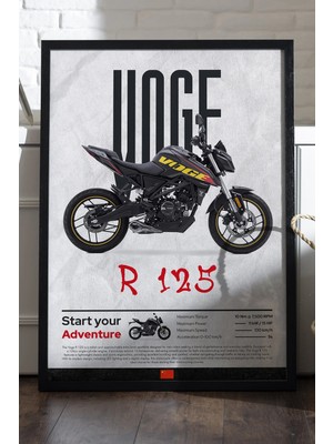 Duvarda Voge R 125 Siyah Ahşap Çerçeveli Poster, Dekoratif Motosiklet Duvar Tablosu